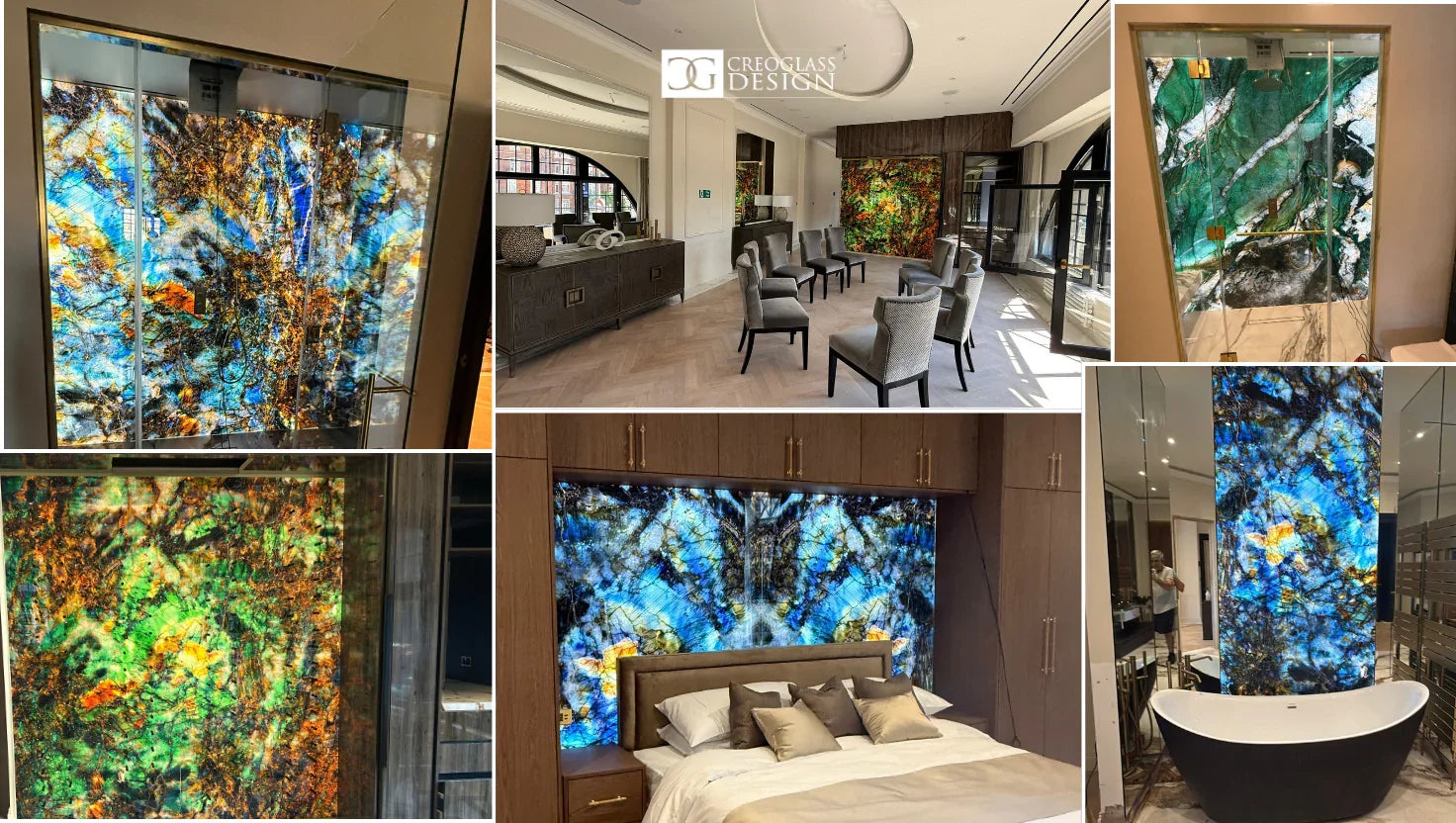 Bespoke glass splashbacks & backlit features in modern kitchens, bathrooms & living spaces with vibrant abstract designs