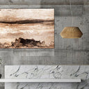 Bespoke glass splashback with natural stone print, modern kitchen design, marble countertop, concrete wall