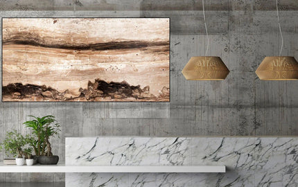 Bespoke decorative glass wall art with natural stone texture in modern luxury interior