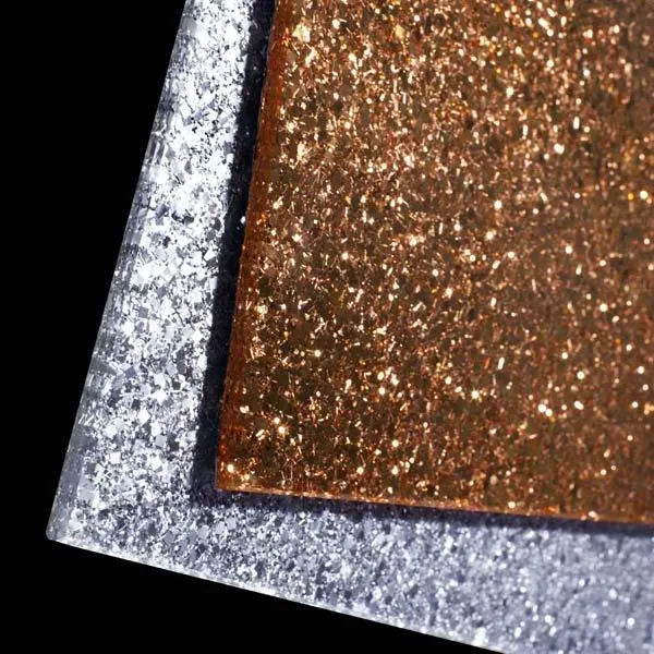 Sparkling gold and silver decorative glass panels for luxury interiors and bespoke architectural designs