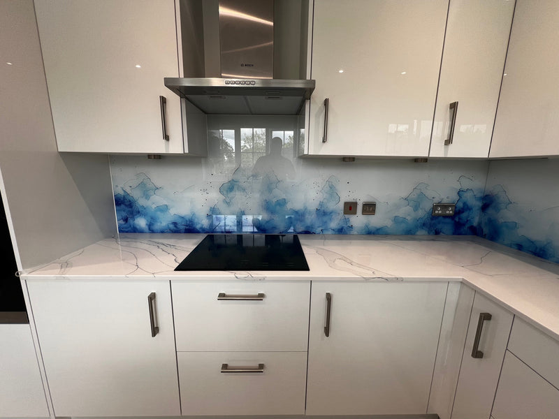 Azure Flame – Abstract Printed Splashback – Bespoke - CreoGlass®