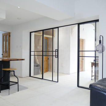 Double Hinged Glass Door with Two Side Panels