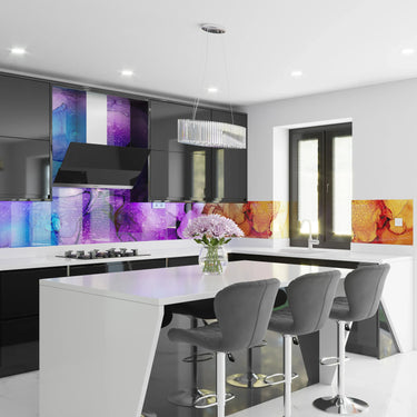 Purple & Blue Fluid - Abstract Printed Splashback - Bespoke - CreoGlass®