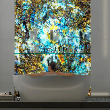 "Lemurian Blue" - LED Backlit Glass Splashback - Bespoke - CreoGlass®