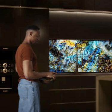 "Lemurian Blue" - LED Backlit Glass Splashback - Bespoke - CreoGlass®