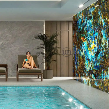 "Lemurian Blue" - LED Backlit Glass Splashback - Bespoke - CreoGlass®