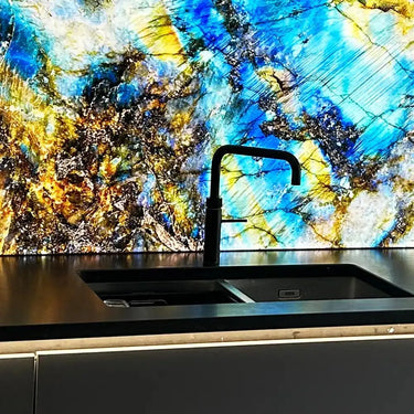 "Lemurian Blue" - LED Backlit Glass Splashback - Bespoke - CreoGlass®