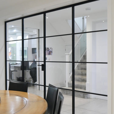 Linear Frame – Double Hinged Glass Door with 2 Side Panels, Latch and Frame – PMF