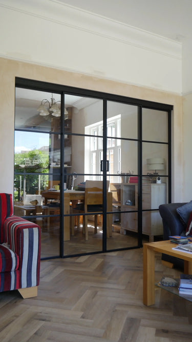 Vista Grid – Double Sliding Glass Door with Two Side Panels – PMF - CreoGlass®