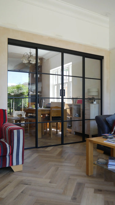 Vista Grid – Double Sliding Glass Door with Two Side Panels – PMF - CreoGlass®