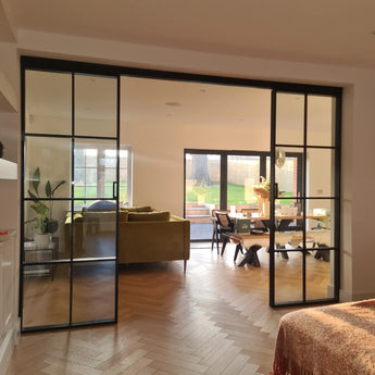 Atrium Grid – Double Sliding Glass Doors with Two Side Panels – PMF - CreoGlass®