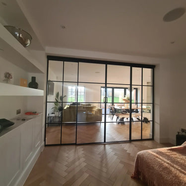 Atrium Grid – Double Sliding Glass Doors with Two Side Panels – PMF - CreoGlass®