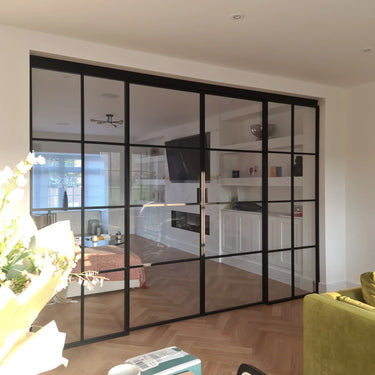 Atrium Grid – Double Sliding Glass Doors with Two Side Panels – PMF - CreoGlass®