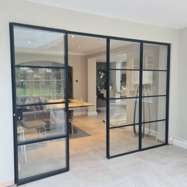 Linear Frame – Double Hinged Glass Door with 2 Side Panels, Latch and Frame – PMF