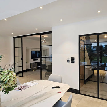 Modern Edge – Double Sliding Glass Door with Two Side Panels – PMF - CreoGlass®