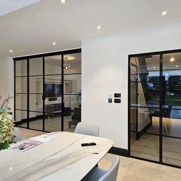 Modern Edge – Double Sliding Glass Door with Two Side Panels – PMF - CreoGlass®