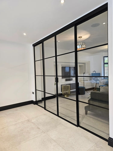 Modern Edge – Double Sliding Glass Door with Two Side Panels – PMF - CreoGlass®