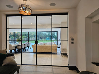 Modern Edge – Double Sliding Glass Door with Two Side Panels – PMF - CreoGlass®