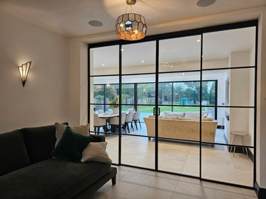 Modern Edge – Double Sliding Glass Door with Two Side Panels – PMF - CreoGlass®