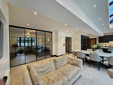 Modern Edge – Double Sliding Glass Door with Two Side Panels – PMF - CreoGlass®