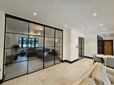 Modern Edge – Double Sliding Glass Door with Two Side Panels – PMF - CreoGlass®