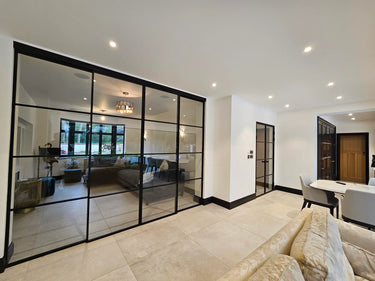 Modern Edge – Double Sliding Glass Door with Two Side Panels – PMF - CreoGlass®
