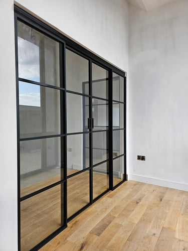Vista Grid – Double Sliding Glass Door with Two Side Panels – PMF - CreoGlass®