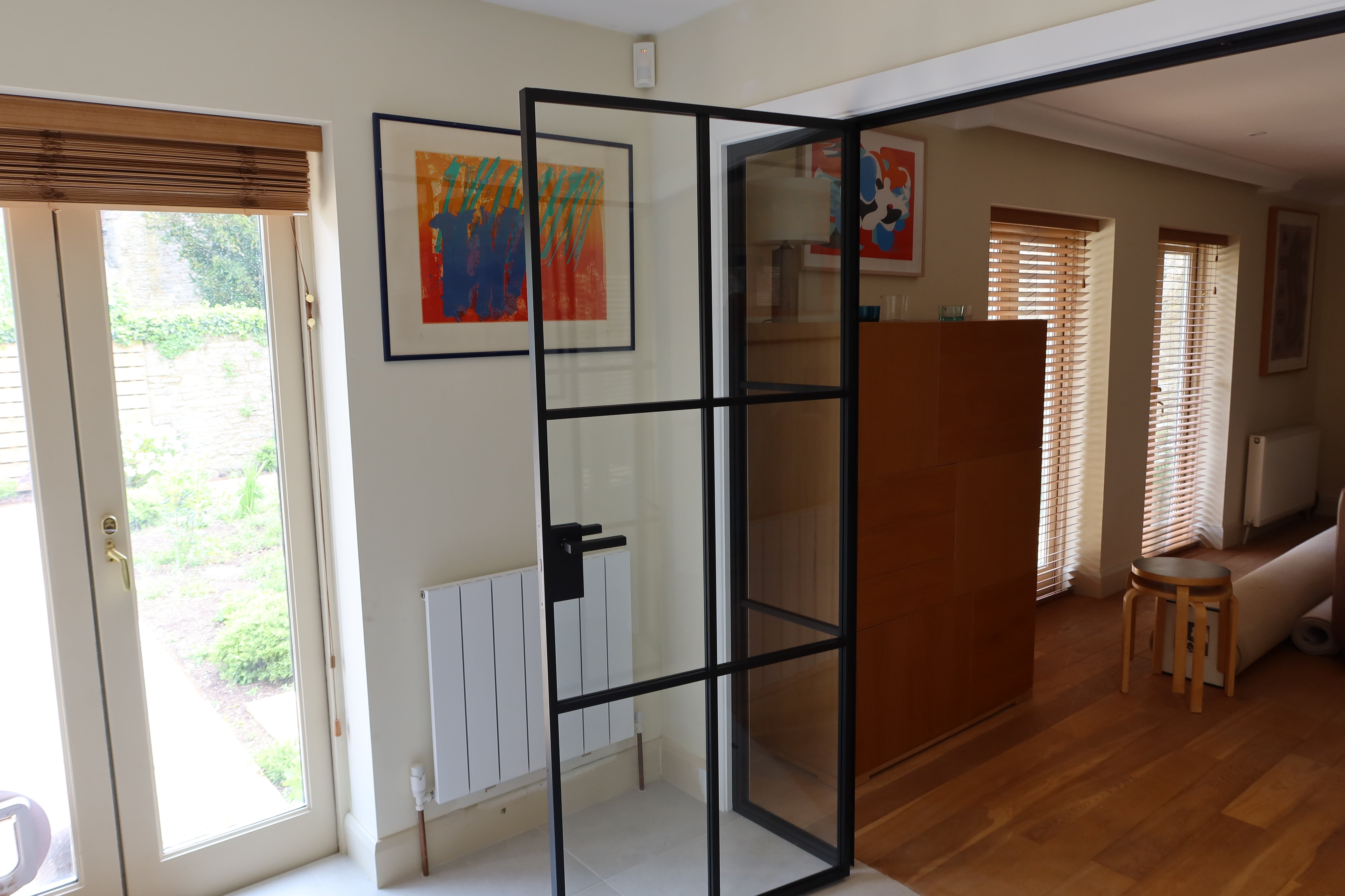 Loft Grid Double Hinged Glass Door with 2 side panels Latch and Fra