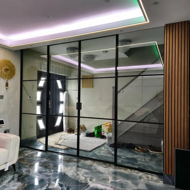 Studio Grid – Double Sliding Glass Door with Two Side Panels – PMF - CreoGlass®