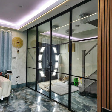 Studio Grid – Double Sliding Glass Door with Two Side Panels – PMF - CreoGlass®