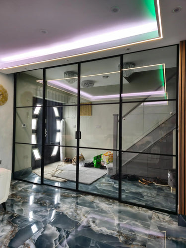 Studio Grid – Double Sliding Glass Door with Two Side Panels – PMF - CreoGlass®