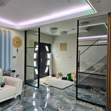 Studio Grid – Double Sliding Glass Door with Two Side Panels – PMF - CreoGlass®