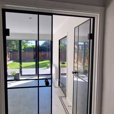 Crest View – Double Hinged Glass Door with Knob and Frame – PMF