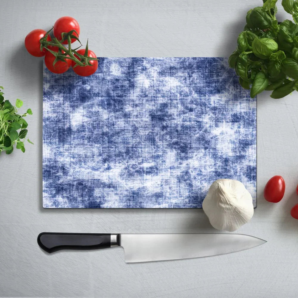Blue Batique Linen Texture Glass Chopping Board and Worktop - CreoGlass®