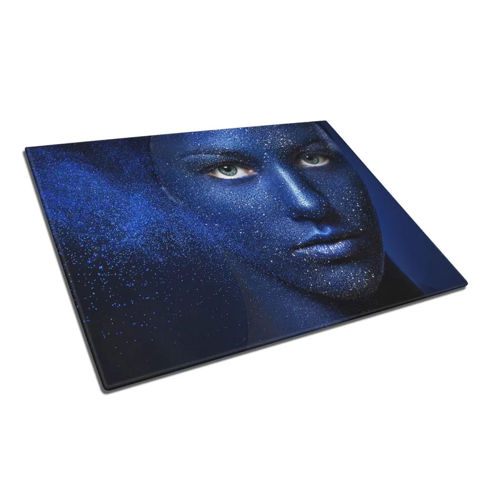 Blue Face Woman Glass Chopping Board and Worktop - CreoGlass®