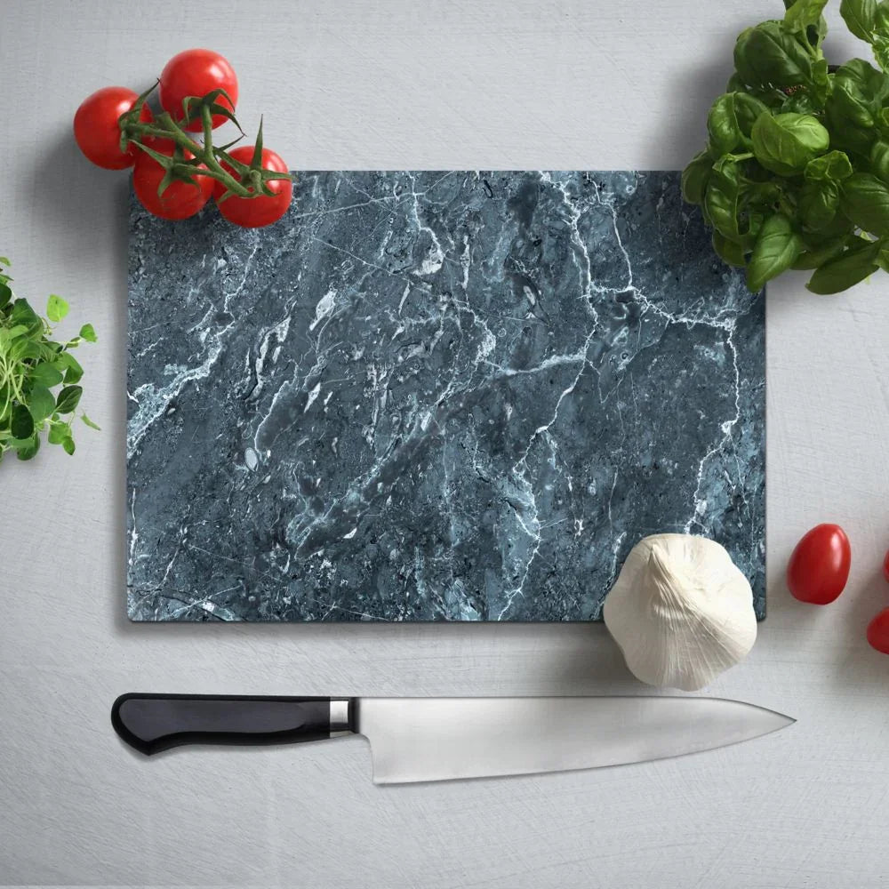 Blue Grey Marble Texture Glass Chopping Board and Worktop - CreoGlass®
