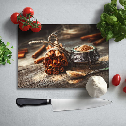 Cinnamon Sticks Glass Chopping Board and Worktop