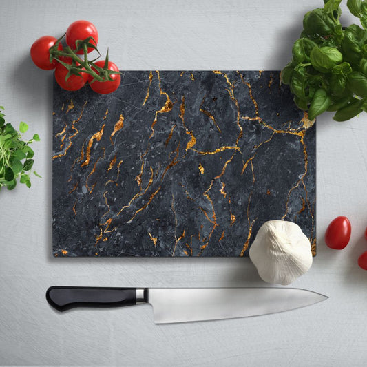 Copper Veined Marble Texture Glass Chopping Board and Worktop