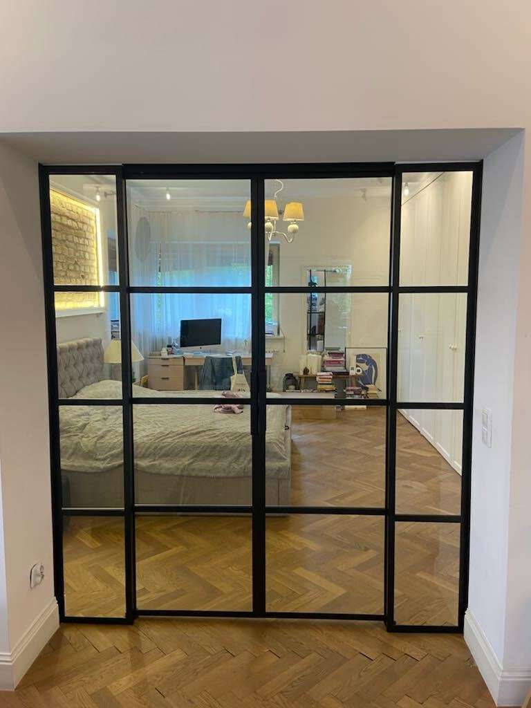 Grand Line – Double Sliding Glass Doors with Two Side Panels – internal steel and glass door, photo 2