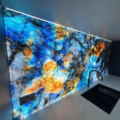 "Lemurian Blue" - LED Backlit Glass Splashback - Bespoke - CreoGlass®