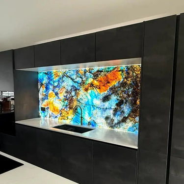 "Lemurian Blue" - LED Backlit Glass Splashback - Bespoke - CreoGlass®