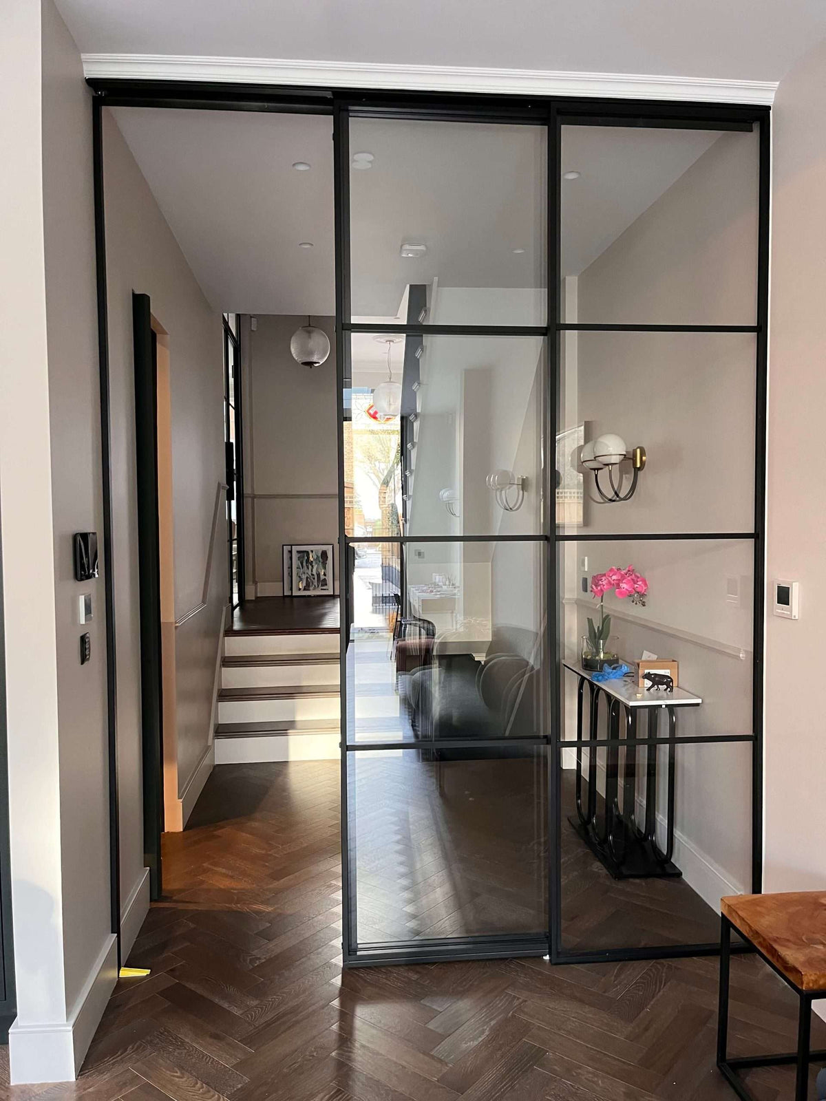 Studio Grid – Double Sliding Glass Door with Two Side Panels – internal steel and glass door, photo 2