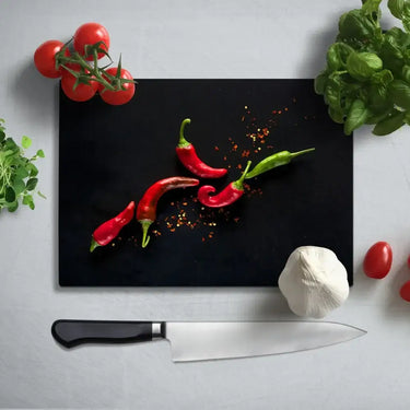 Flying Red Chillies Glass Chopping Board and Placemat - CreoGlass®