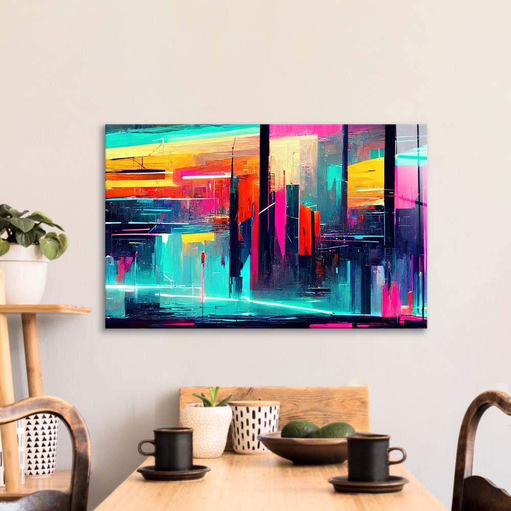 Futuristic Neon City Glass Wall Art - DIY - CreoGlass®