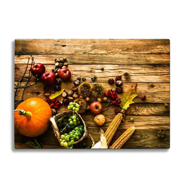 Garden Fruits on Wooden Board Glass Chopping Board and Placemat - CreoGlass®