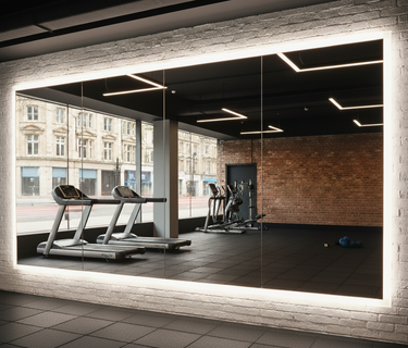 High street gym with led backlit mirror wall - CreoGlass®