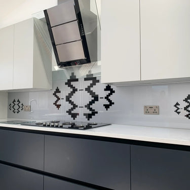 Black Pixel Stencil - Metallic Splashback - Bespoke - CreoGlass®
