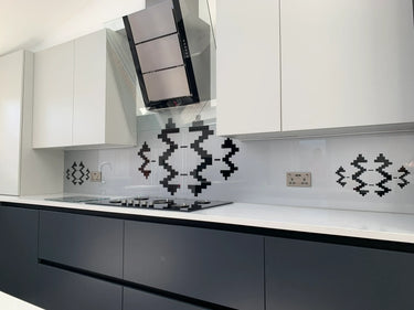 Black Pixel Stencil - Metallic Splashback - Bespoke - CreoGlass®