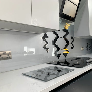 Black Pixel Stencil - Metallic Splashback - Bespoke - CreoGlass®