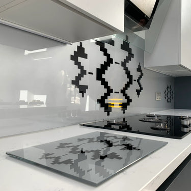 Black Pixel Stencil - Metallic Splashback - Bespoke - CreoGlass®